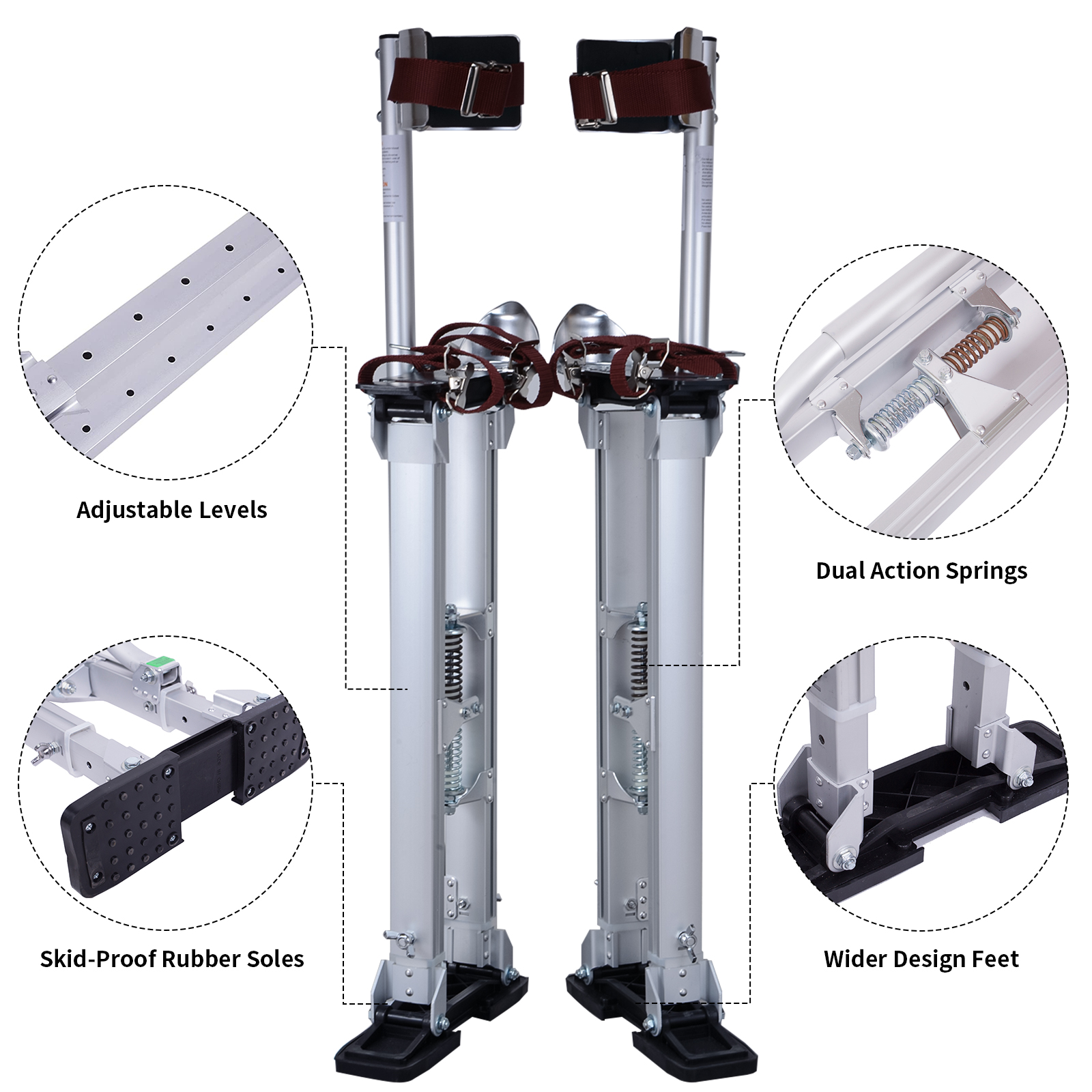 18''-30'' Drywall Stilts Adjustable Heights Aluminum Stilts with Protective Knee Pads for Sheetrock Drop Ceiling Painting Painter or High Shrub Trimming