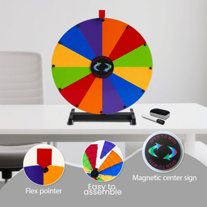 Assembly wheel telescoping prize wheel with tabletop stand