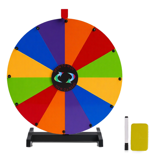 Assembly wheel telescoping prize wheel with tabletop stand