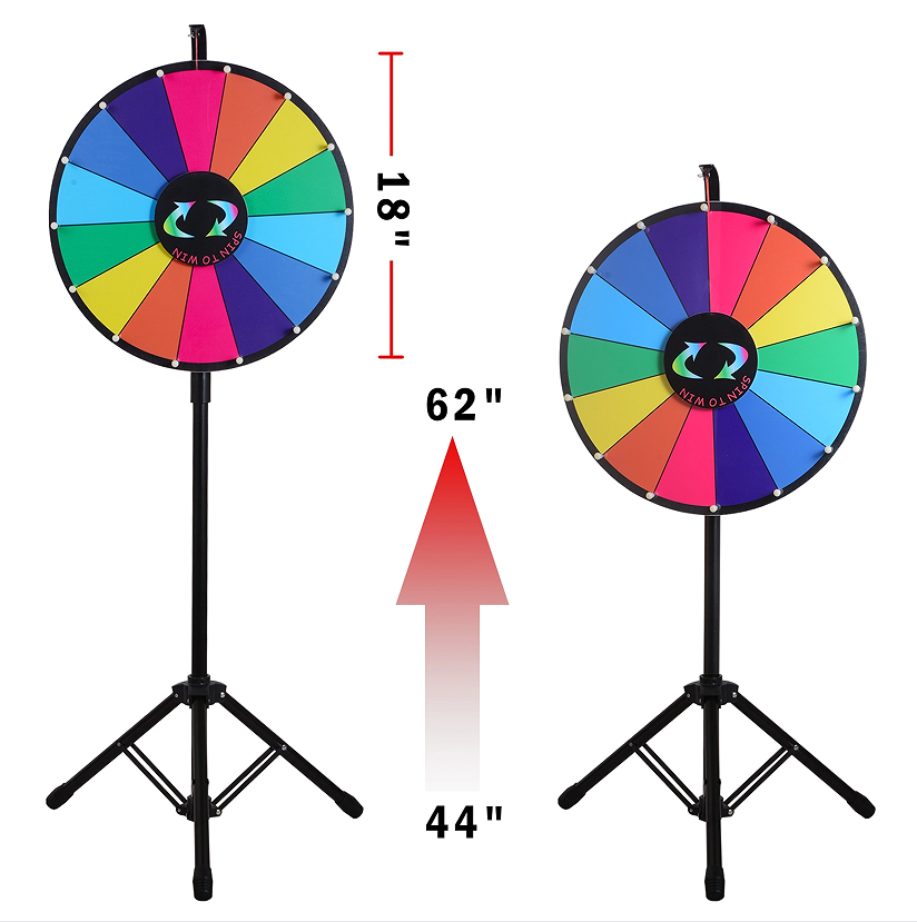 telescoping iron base prize wheel with tripod 